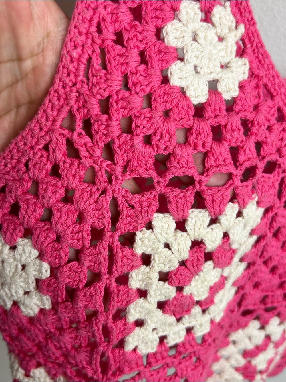 Forever 21 Pink Granny Square Crochet Crop Top | Open Knit Boho M - Picture 5 of 6